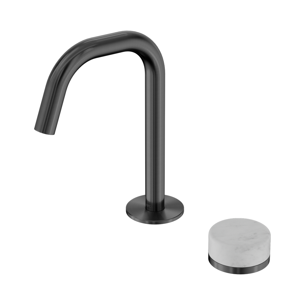 SERENITY PROGRESSIVE BASIN MIXER EDGE SPOUT WITH CARRARA HANDLE GUN METAL