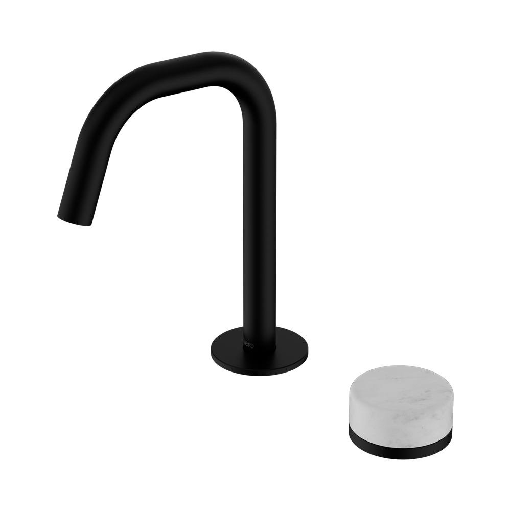 SERENITY PROGRESSIVE BASIN MIXER EDGE SPOUT WITH CARRARA HANDLE MATTE BLACK