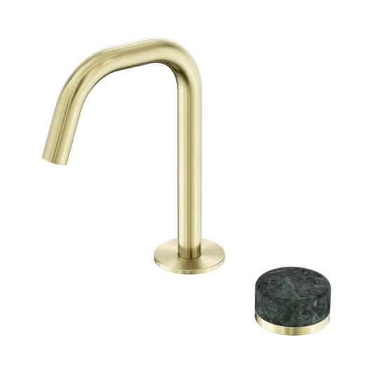SERENITY PROGRESSIVE BASIN MIXER EDGE SPOUT WITH VERDE ALPI HANDLE BRUSHED GOLD