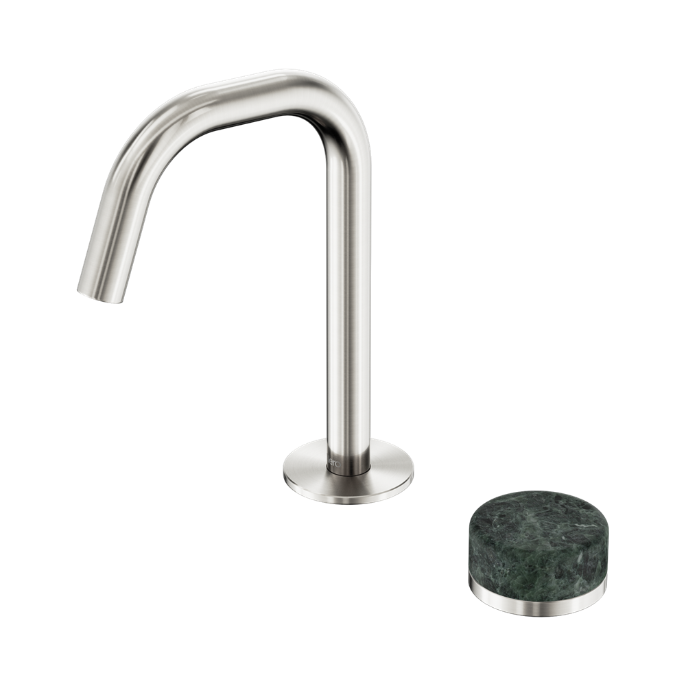 SERENITY PROGRESSIVE BASIN MIXER EDGE SPOUT WITH VERDE ALPI HANDLE BRUSHED NICKEL