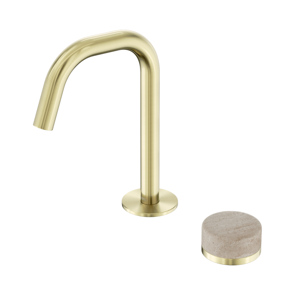 SERENITY PROGRESSIVE BASIN MIXER EDGE SPOUT WITH ROME TRAVERTINE HANDLE BRUSHED GOLD
