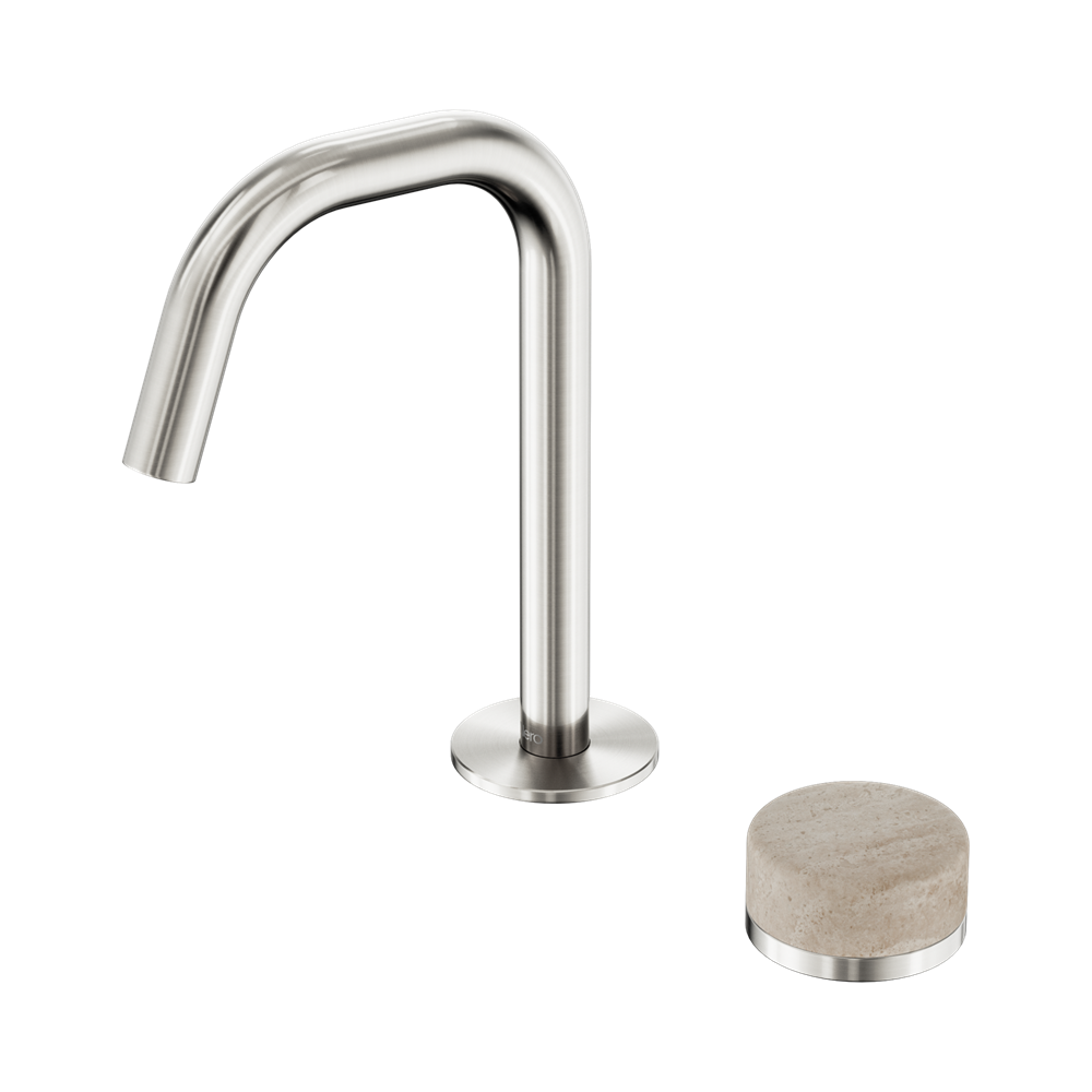 SERENITY PROGRESSIVE BASIN MIXER EDGE SPOUT WITH ROME TRAVERTINE HANDLE BRUSHED NICKEL