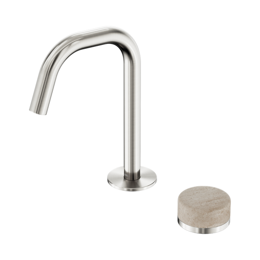 SERENITY PROGRESSIVE BASIN MIXER EDGE SPOUT WITH ROME TRAVERTINE HANDLE BRUSHED NICKEL