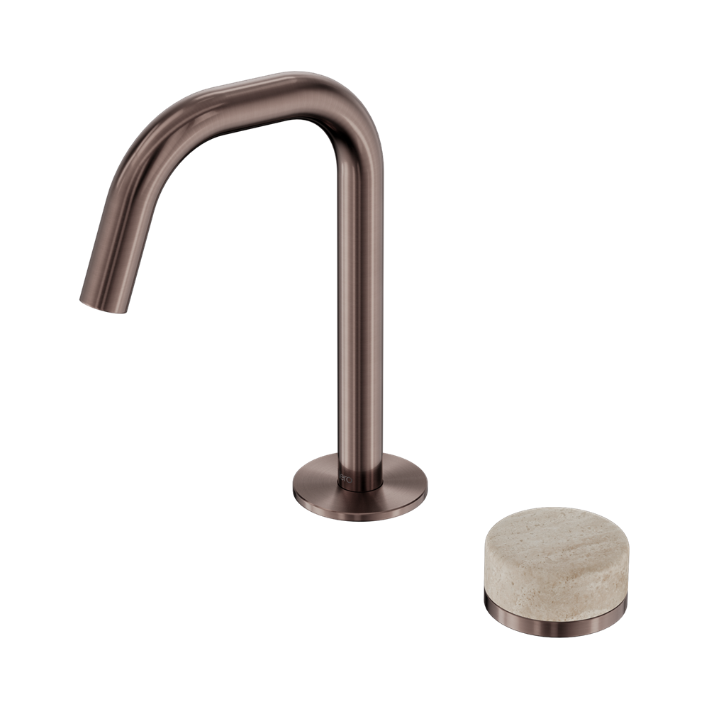 SERENITY PROGRESSIVE BASIN MIXER EDGE SPOUT WITH ROME TRAVERTINE HANDLE BRUSHED BRONZE