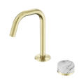SERENITY PROGRESSIVE BASIN MIXER EDGE SPOUT WITH ARABESCATO CORCHIA HANDLE BRUSHED GOLD