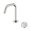SERENITY PROGRESSIVE BASIN MIXER EDGE SPOUT WITH ARABESCATO CORCHIA HANDLE BRUSHED NICKEL