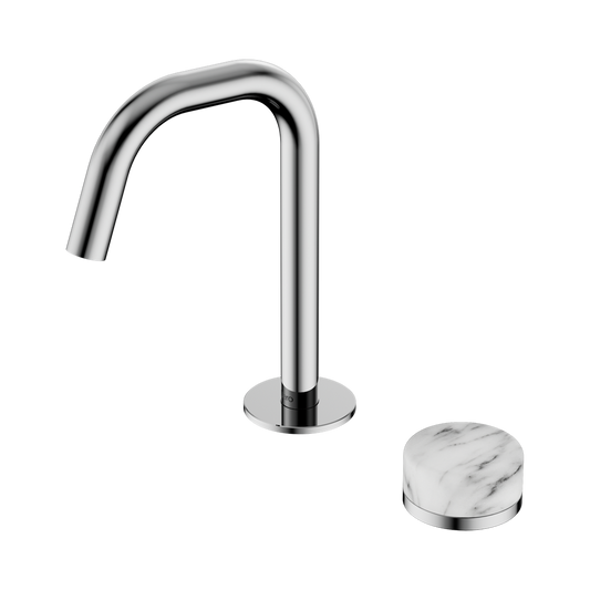 SERENITY PROGRESSIVE BASIN MIXER EDGE SPOUT WITH ARABESCATO CORCHIA HANDLE CHROME