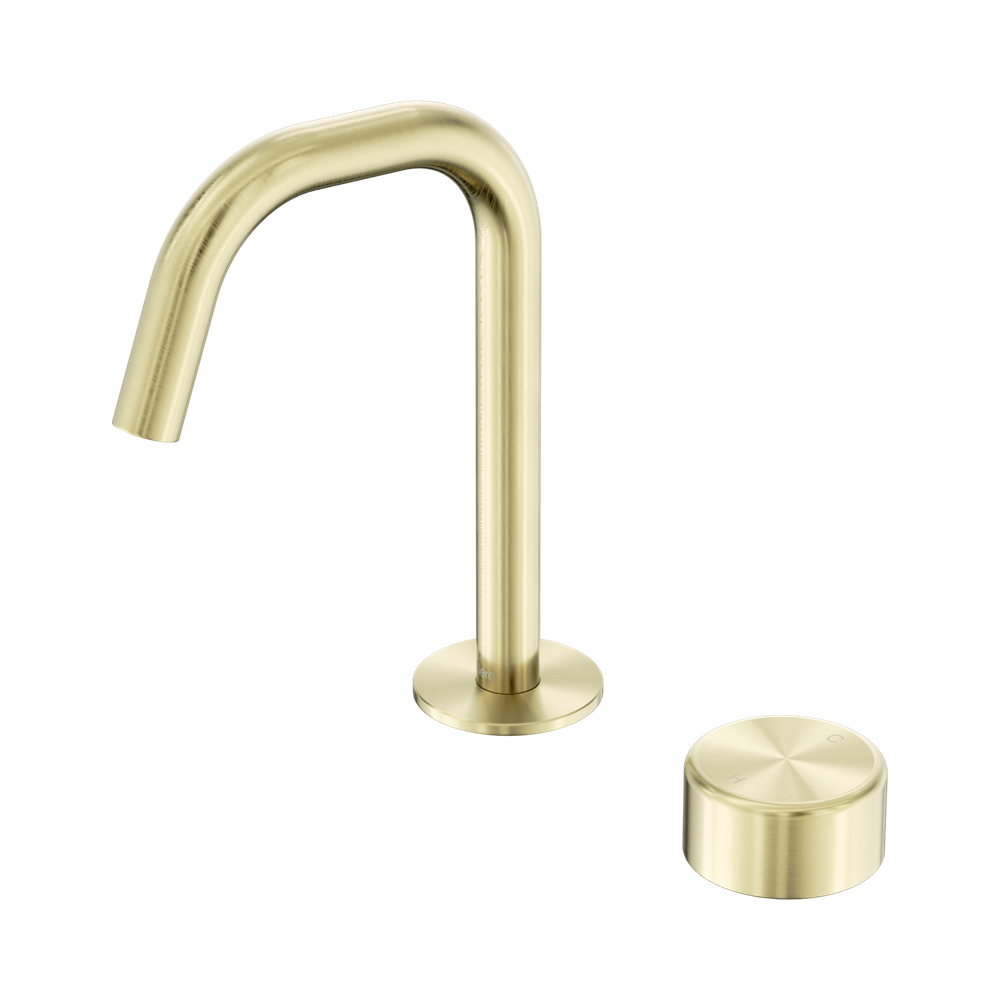 SERENITY PROGRESSIVE BASIN MIXER EDGE SPOUT WITH METAL HANDLE BRUSHED GOLD