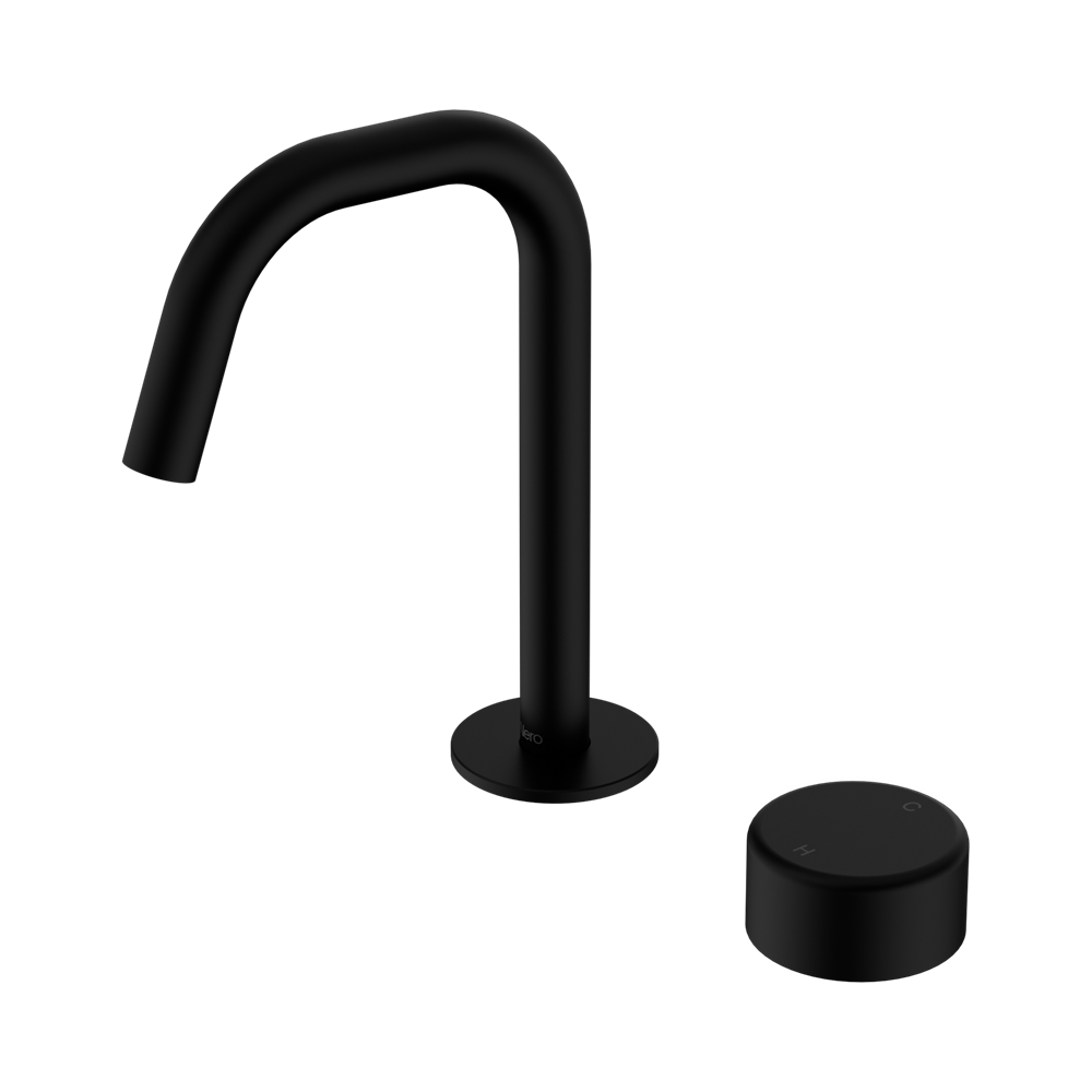 SERENITY PROGRESSIVE BASIN MIXER EDGE SPOUT WITH METAL HANDLE MATTE BLACK