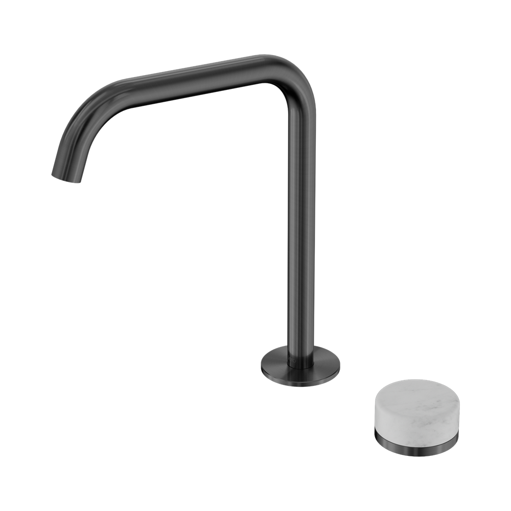 SERENITY PROGRESSIVE BATH/KITCHEN MIXER EDGE SPOUT WITH CARRARA HANDLE GUN METAL