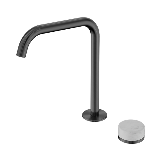 SERENITY PROGRESSIVE BATH/KITCHEN MIXER EDGE SPOUT WITH CARRARA HANDLE GUN METAL