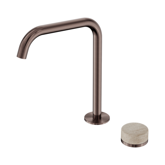SERENITY PROGRESSIVE BATH/KITCHEN MIXER EDGE SPOUT WITH ROME TRAVERTINE HANDLE BRUSHED BRONZE