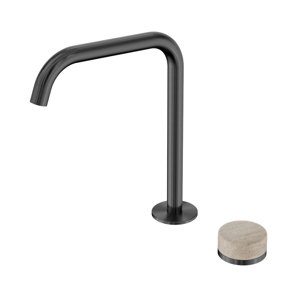 SERENITY PROGRESSIVE BATH/KITCHEN MIXER EDGE SPOUT WITH ROME TRAVERTINE HANDLE GUN METAL