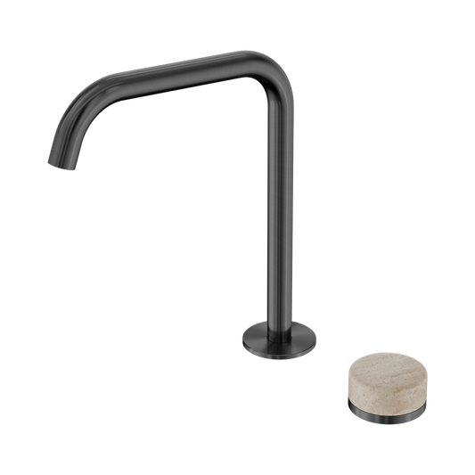 SERENITY PROGRESSIVE BATH/KITCHEN MIXER EDGE SPOUT WITH ROME TRAVERTINE HANDLE GUN METAL
