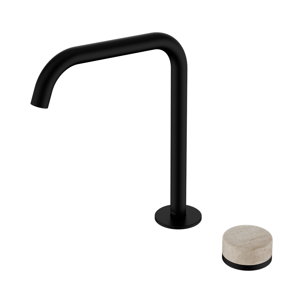 SERENITY PROGRESSIVE BATH/KITCHEN MIXER EDGE SPOUT WITH ROME TRAVERTINE HANDLE MATTE BLACK