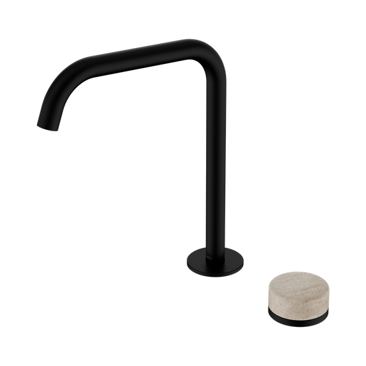 SERENITY PROGRESSIVE BATH/KITCHEN MIXER EDGE SPOUT WITH ROME TRAVERTINE HANDLE MATTE BLACK