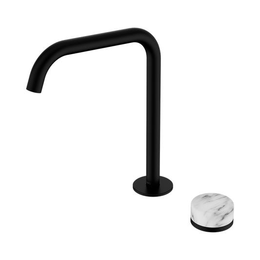 SERENITY PROGRESSIVE BATH/KITCHEN MIXER EDGE SPOUT WITH ARABESCATO CORCHIA HANDLE MATTE BLACK