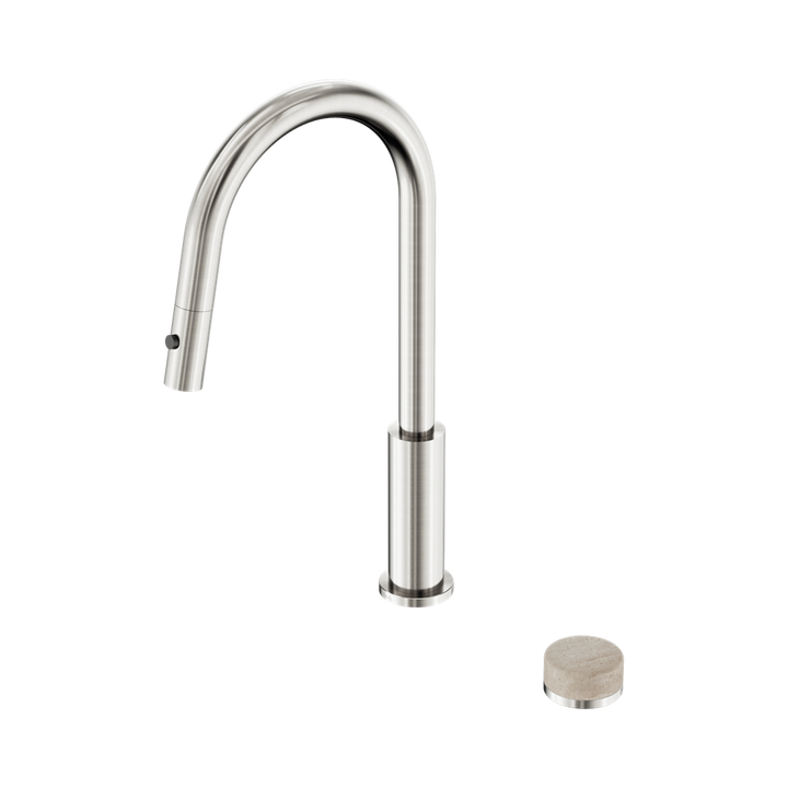 Serenity Progressive Pull Out Kitchen Set With Rome Travertine Handle Brushed Nickel — Kitchen Mixers & Taps
