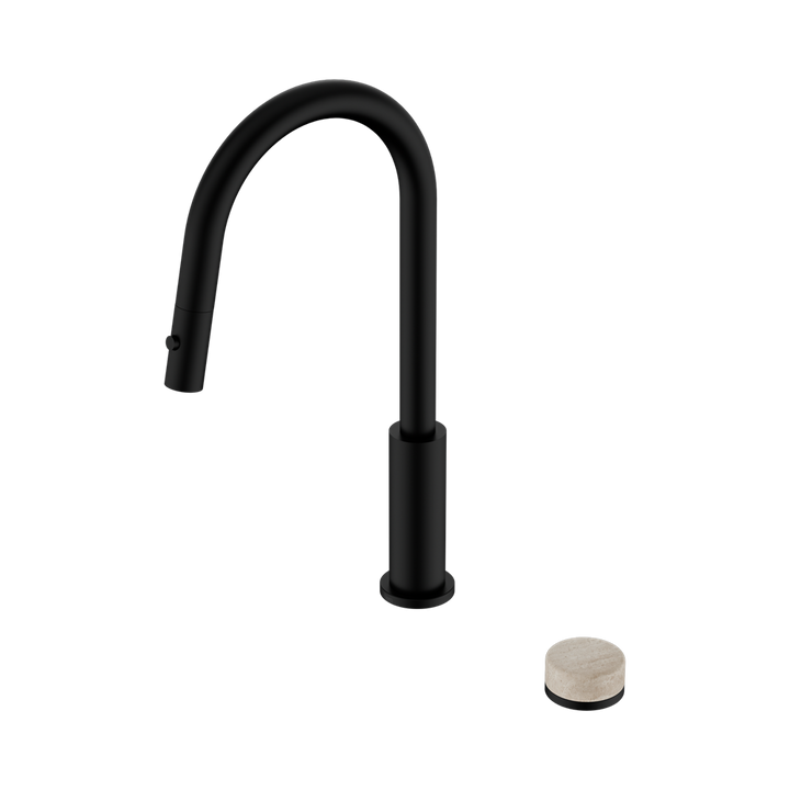 Serenity Progressive Pull Out Kitchen Set With Rome Travertine Handle Matte Black — Kitchen Mixers & Taps