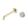 SERENITY PROGRESSIVE WALL BASIN MIXER 160/185/220MM SPOUT WITH CARRARA HANDLE BRUSHED GOLD