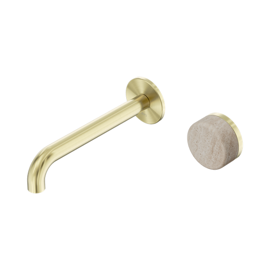 SERENITY PROGRESSIVE WALL BASIN MIXER 160/185/220MM SPOUT WITH ROME TRAVERTINE HANDLE BRUSHED GOLD
