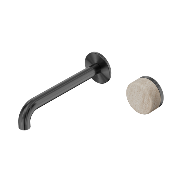 SERENITY PROGRESSIVE WALL BASIN MIXER 160/185/220MM SPOUT WITH ROME TRAVERTINE HANDLE GUN METAL