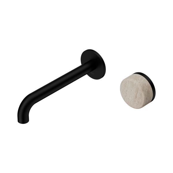 SERENITY PROGRESSIVE WALL BASIN MIXER 160/185/220MM SPOUT WITH ROME TRAVERTINE HANDLE MATTE BLACK