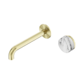 SERENITY PROGRESSIVE WALL BASIN MIXER 160/185/220MM SPOUT WITH ARABESCATO CORCHIA HANDLE BRUSHED GOLD