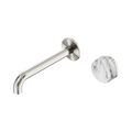 SERENITY PROGRESSIVE WALL BASIN MIXER 160/185/220MM SPOUT WITH ARABESCATO CORCHIA HANDLE BRUSHED NICKEL