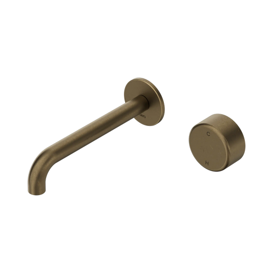 Serenity Progressive Wall Basin Mixer 185/220mm Spout With Metal Handle Tumbled Antique Brass