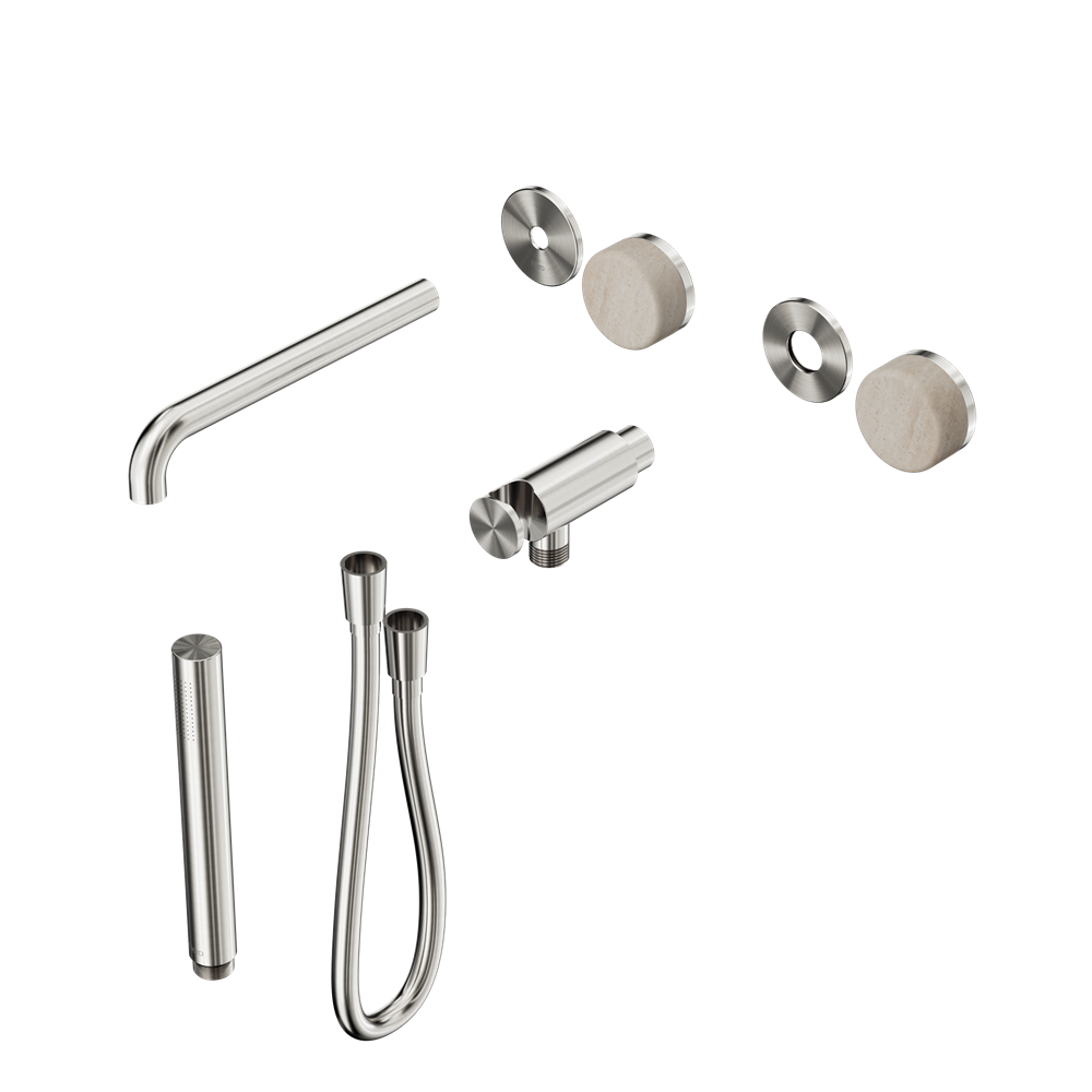 SERENITY PROGRESSIVE SHOWER SYSTEM WITH SPOUT WITH ROME TRAVERTINE HANDLE AND SLIM SHOWER TRIM KIT ONLY BRUSHED NICKEL