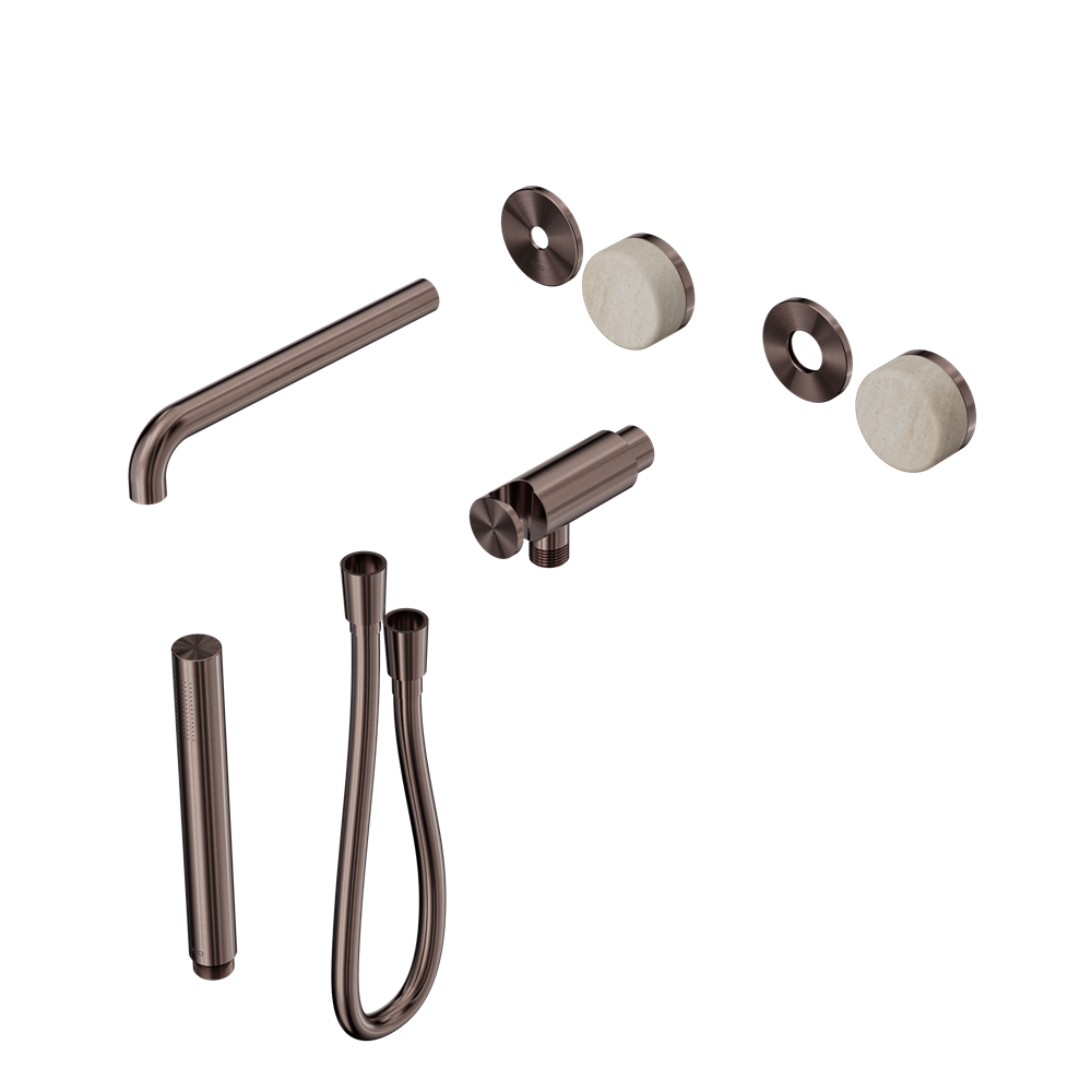 SERENITY PROGRESSIVE SHOWER SYSTEM WITH SPOUT WITH ROME TRAVERTINE HANDLE AND SLIM SHOWER TRIM KIT ONLY BRUSHED BRONZE