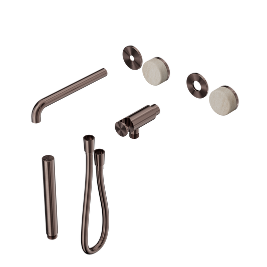 SERENITY PROGRESSIVE SHOWER SYSTEM WITH SPOUT WITH ROME TRAVERTINE HANDLE AND SLIM SHOWER TRIM KIT ONLY BRUSHED BRONZE