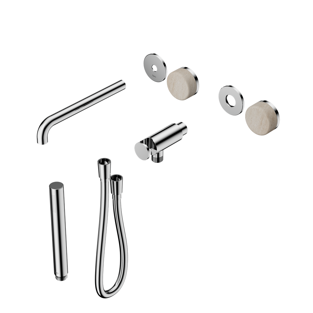 SERENITY PROGRESSIVE SHOWER SYSTEM WITH SPOUT WITH ROME TRAVERTINE HANDLE AND SLIM SHOWER TRIM KIT ONLY CHROME