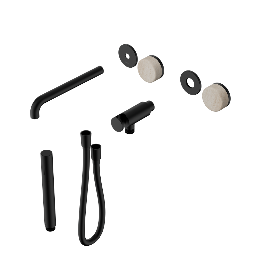 SERENITY PROGRESSIVE SHOWER SYSTEM WITH SPOUT WITH ROME TRAVERTINE HANDLE AND SLIM SHOWER TRIM KIT ONLY MATTE BLACK