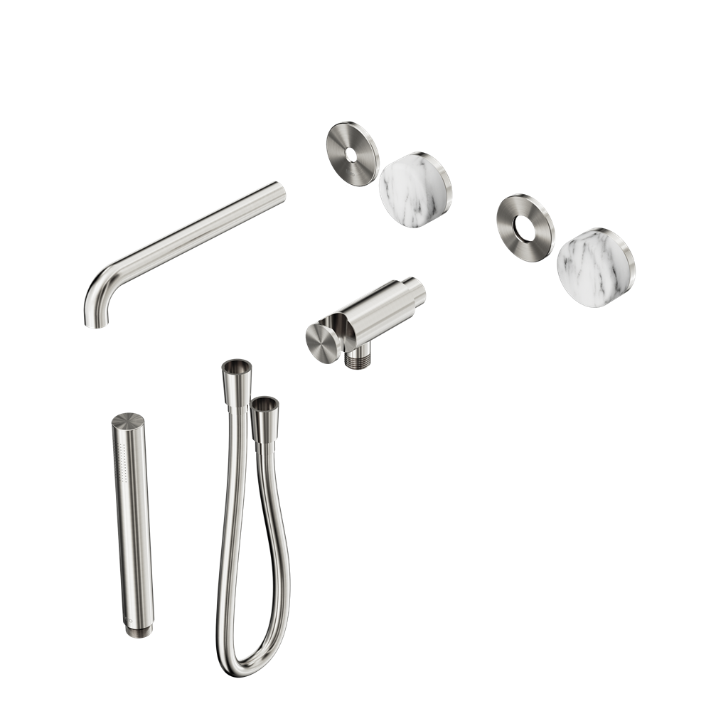 SERENITY PROGRESSIVE SHOWER SYSTEM WITH SPOUT WITH ARABESCATO CORCHIA HANDLE AND SLIM SHOWER TRIM KIT ONLY BRUSHED NICKEL