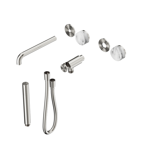 SERENITY PROGRESSIVE SHOWER SYSTEM WITH SPOUT WITH ARABESCATO CORCHIA HANDLE AND SLIM SHOWER TRIM KIT ONLY BRUSHED NICKEL