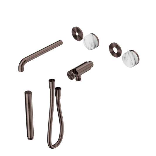 SERENITY PROGRESSIVE SHOWER SYSTEM WITH SPOUT WITH ARABESCATO CORCHIA HANDLE AND SLIM SHOWER TRIM KIT ONLY BRUSHED BRONZE