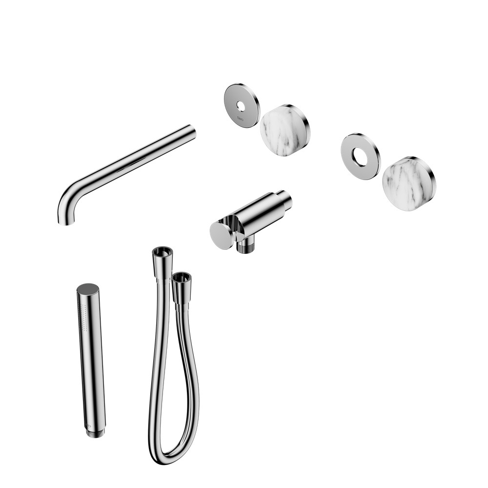 SERENITY PROGRESSIVE SHOWER SYSTEM WITH SPOUT WITH ARABESCATO CORCHIA HANDLE AND SLIM SHOWER TRIM KIT ONLY CHROME