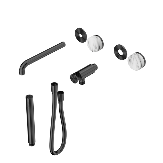 SERENITY PROGRESSIVE SHOWER SYSTEM WITH SPOUT WITH ARABESCATO CORCHIA HANDLE AND SLIM SHOWER TRIM KIT ONLY GUN METAL