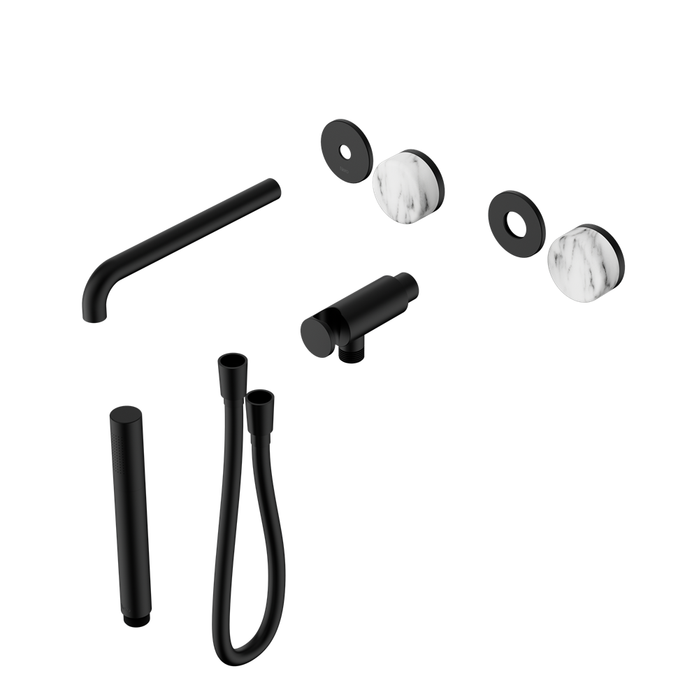 SERENITY PROGRESSIVE SHOWER SYSTEM WITH SPOUT WITH ARABESCATO CORCHIA HANDLE AND SLIM SHOWER TRIM KIT ONLY MATTE BLACK