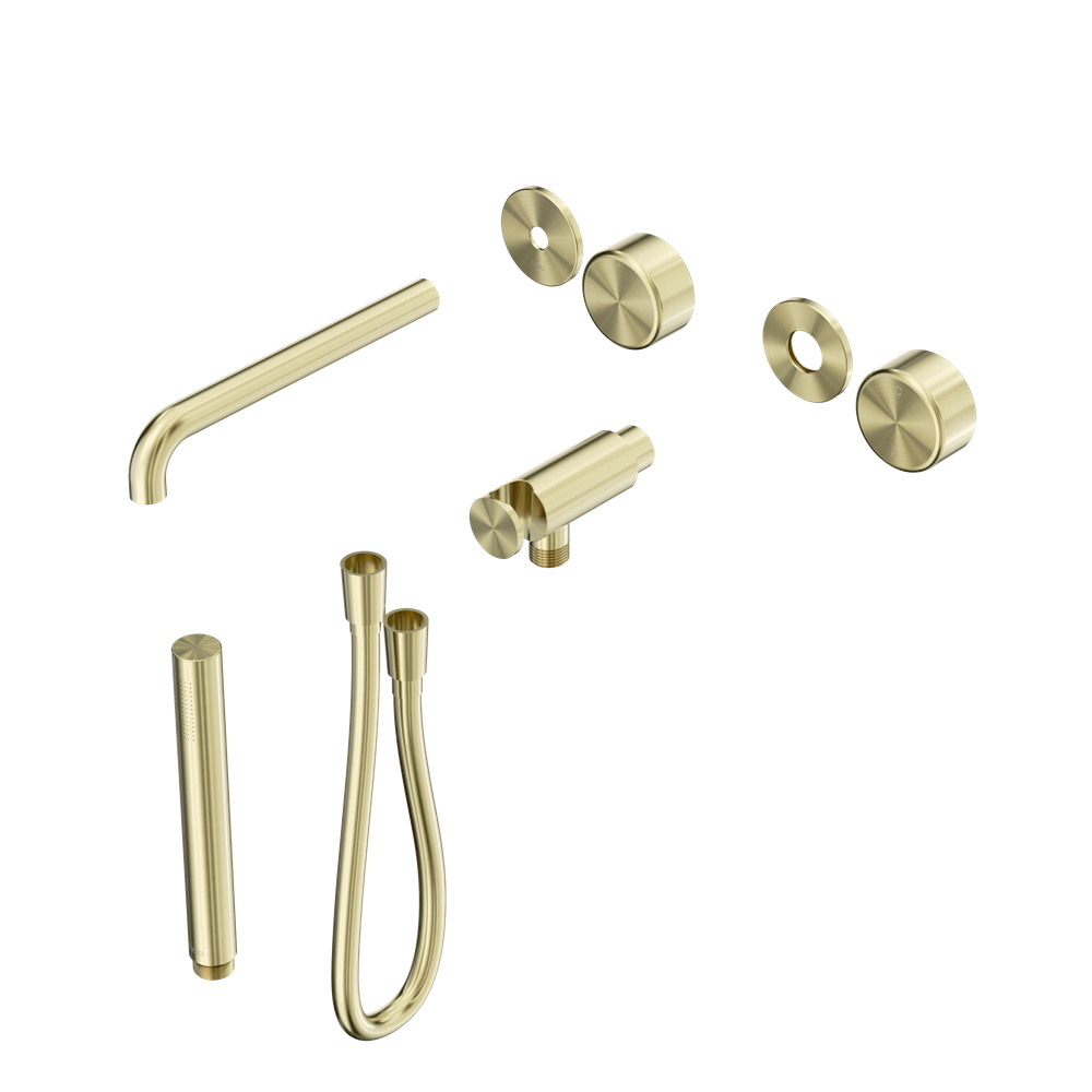 SERENITY PROGRESSIVE SHOWER SYSTEM WITH SPOUT WITH METAL HANDLE AND SLIM SHOWER TRIM KIT ONLY BRUSHED GOLD