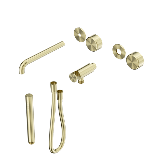 SERENITY PROGRESSIVE SHOWER SYSTEM WITH SPOUT WITH METAL HANDLE AND SLIM SHOWER TRIM KIT ONLY BRUSHED GOLD