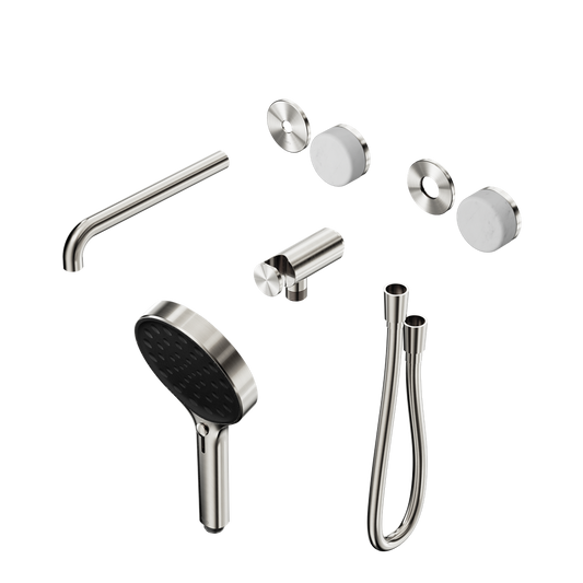 SERENITY PROGRESSIVE SHOWER SYSTEM WITH SPOUT WITH CARRARA HANDLE AND SERENITY HAND SHOWER TRIM KIT ONLY BRUSHED NICKEL