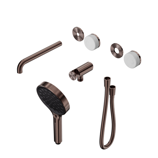 SERENITY PROGRESSIVE SHOWER SYSTEM WITH SPOUT WITH CARRARA HANDLE AND SERENITY HAND SHOWER TRIM KIT ONLY BRUSHED BRONZE