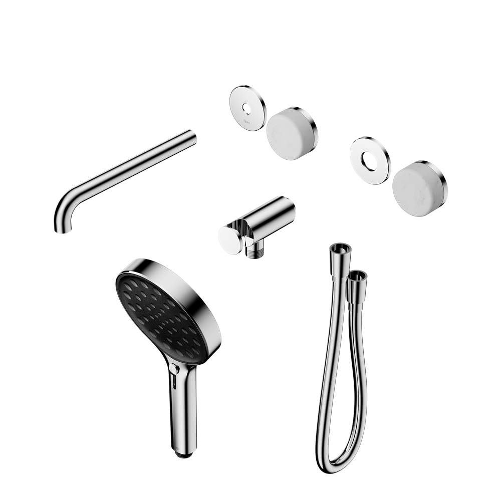 SERENITY PROGRESSIVE SHOWER SYSTEM WITH SPOUT WITH CARRARA HANDLE AND SERENITY HAND SHOWER TRIM KIT ONLY CHROME