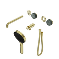 SERENITY PROGRESSIVE SHOWER SYSTEM WITH SPOUT WITH VERDE ALPI HANDLE AND SERENITY HAND SHOWER TRIM KIT ONLY BRUSHED GOLD