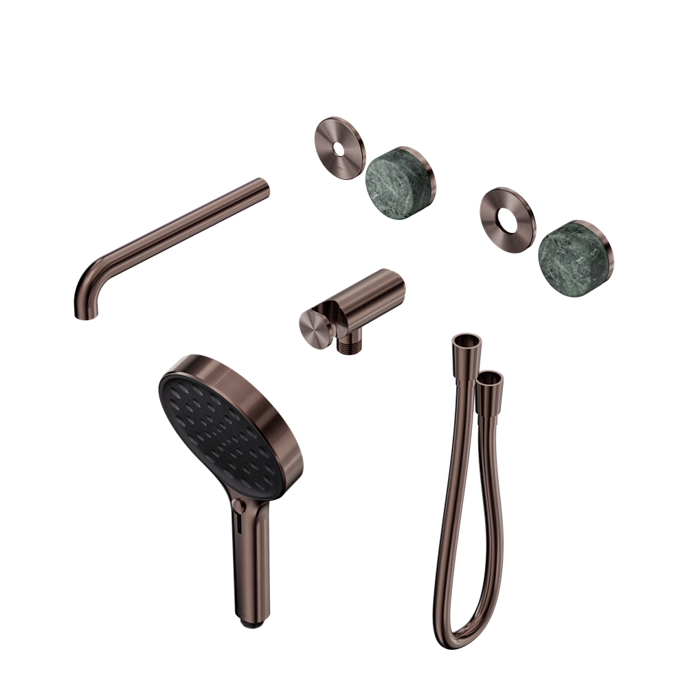 SERENITY PROGRESSIVE SHOWER SYSTEM WITH SPOUT WITH VERDE ALPI HANDLE AND SERENITY HAND SHOWER TRIM KIT ONLY BRUSHED BRONZE