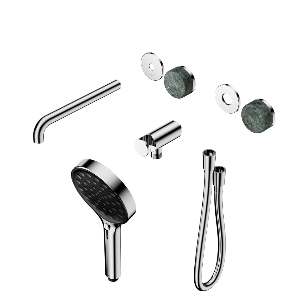 SERENITY PROGRESSIVE SHOWER SYSTEM WITH SPOUT WITH VERDE ALPI HANDLE AND SERENITY HAND SHOWER TRIM KIT ONLY CHROME