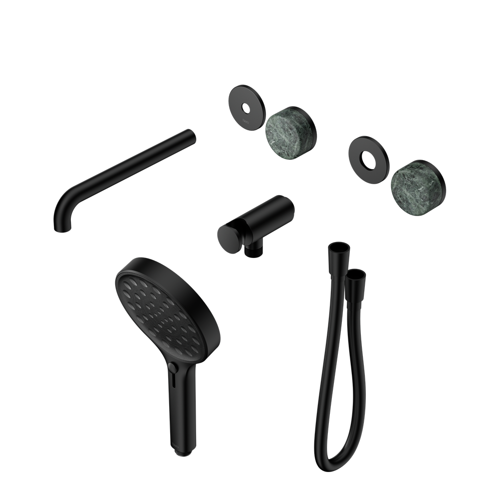SERENITY PROGRESSIVE SHOWER SYSTEM WITH SPOUT WITH VERDE ALPI HANDLE AND SERENITY HAND SHOWER TRIM KIT ONLY MATTE BLACK